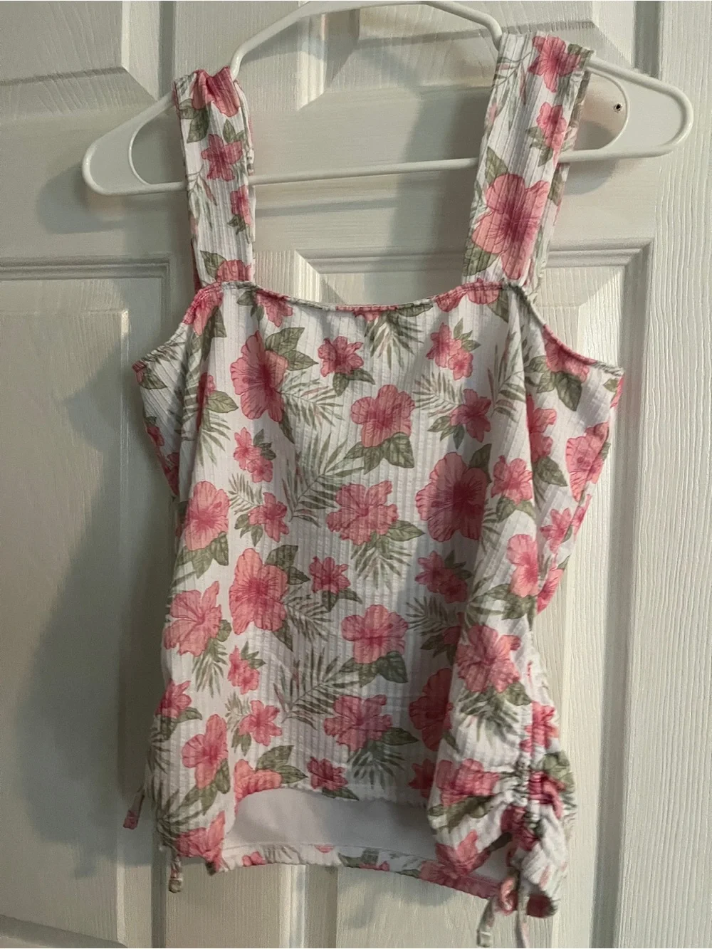 Justice White Tank Top with Pink Floral Print